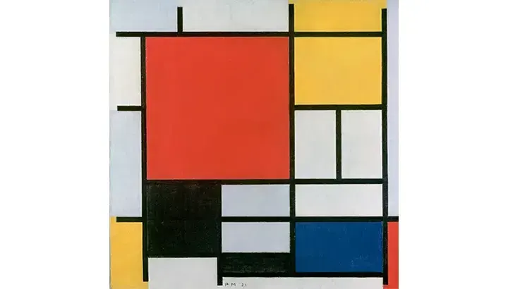 نقاشی ترکیب بندی با قرمز آبی و زرد از پیت موندریان